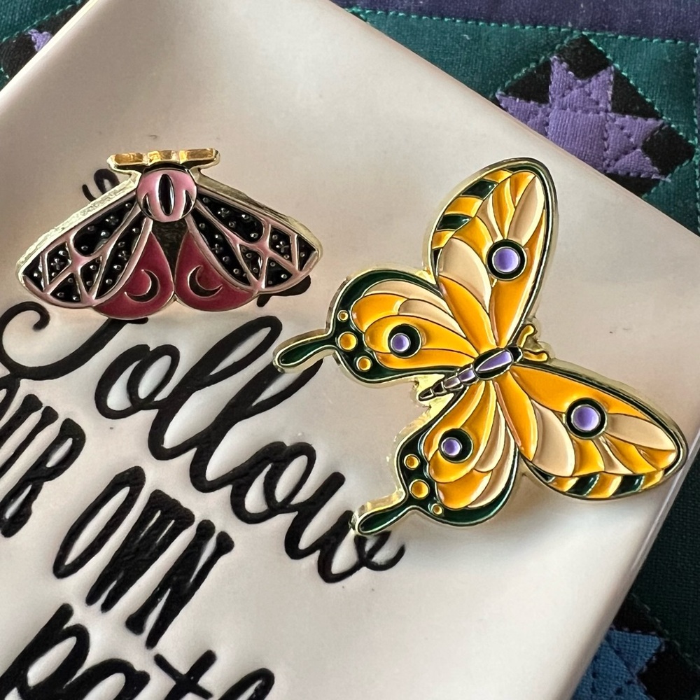 Gleam & Gild Colorful Butterfly/Moth Enamel Cottagecore Bookish Cozy Brooches